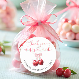 Cherry on Top Coquette Bow Baby Shower Tack Runt Klistermärke