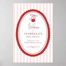 Cherry on Top Coquette Bow Baby Shower Welcome  Poster