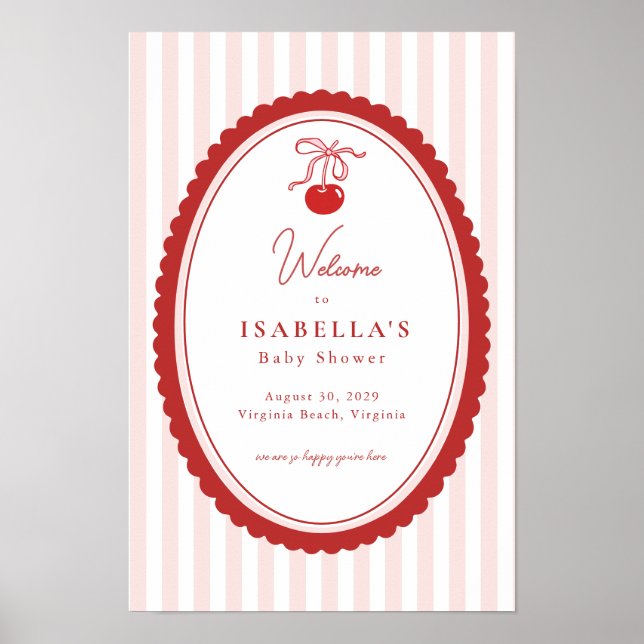Cherry on Top Coquette Bow Baby Shower Welcome  Poster (Framsidan)