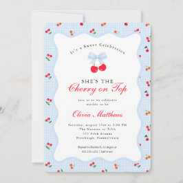 Cherry on Top Coquette Bow Gingham Barnrumsfirande Inbjudningar