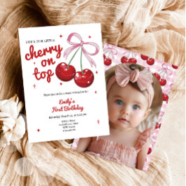 Cherry on Top Coquette Bow Rosa Girl Birthday Inbjudningar