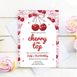 Cherry on Top Coquette Bow Rosa Girl Birthday Inbjudningar