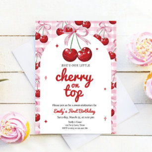 Cherry on Top Coquette Bow Rosa Girl Birthday Inbjudningar