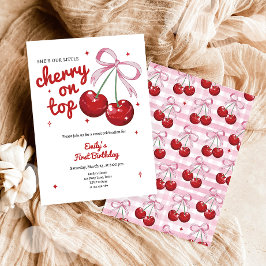 Cherry on Top Coquette Bow Rosa Girl Birthday Inbjudningar