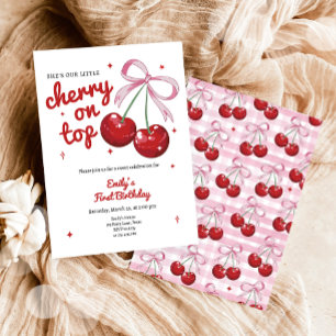 Cherry on Top Coquette Bow Rosa Girl Birthday Inbjudningar