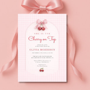 Cherry on Top Coquette Bow Rutigt Babykalas Inbjudningar