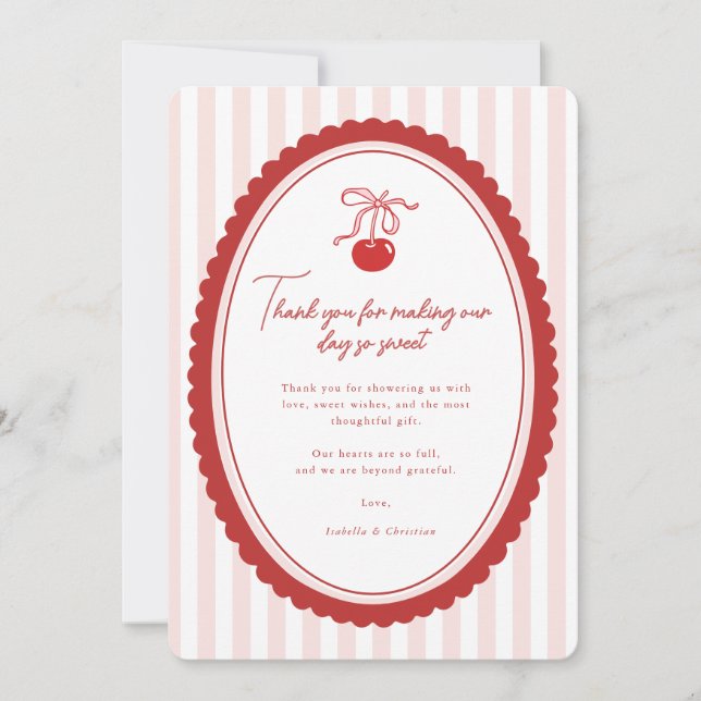 Cherry on Top Coquette Bow Thank You Card  Tack Kort (Framsida)