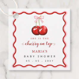 Cherry on Top Coquette Rosa Bow Girl Baby Shower Gåvor Etiketter