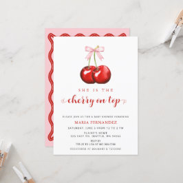 Cherry on Top Coquette Rosa Bow Girl Baby Shower Inbjudningar