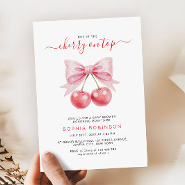 Cherry on Top Coquette Rosa Bow Girl Baby Shower Inbjudningar