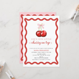 Cherry on Top Coquette Rosa Bow Girl Baby Shower Inbjudningar