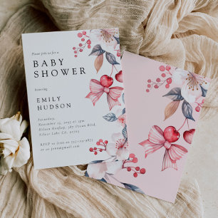 Cherry on Top Cute Bow Coquette Baby Shower Inbjudningar