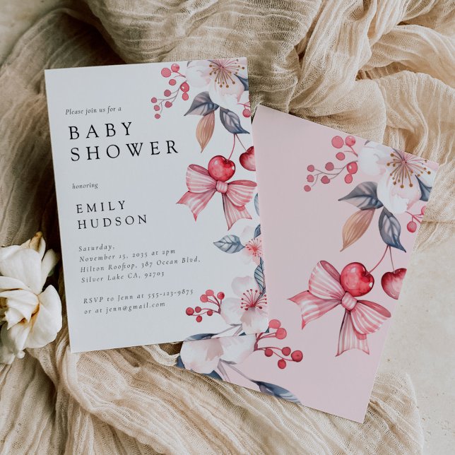 Cherry on Top Cute Bow Coquette Baby Shower Inbjudningar (Skapare uppladdad)