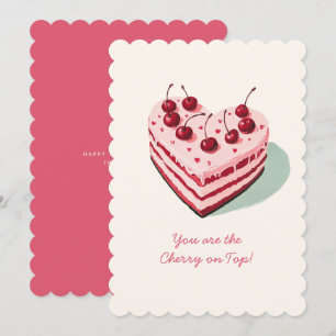 Cherry on Top Cute Heart Cake Valentine Day Julkort