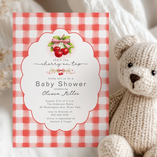 Cherry on Top Gingham Baby Shower Inbjudningar (Skapare uppladdad)