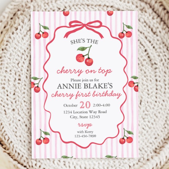 Cherry On Top Girl 1:a födelsedagsinbjudan Inbjudningar (Skapare uppladdad)