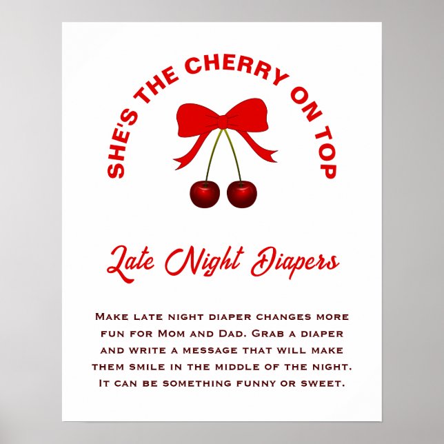 Cherry on Top Girl Baby Shower Late Night Diaper Poster (Framsidan)