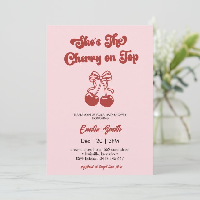 Cherry on Top hand drawn girl Baby Shower Inbjudningar (Stående Fram)