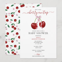 Cherry on Top Modern Baby Shower Rosa Bow Girl