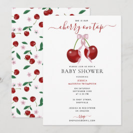 Cherry on Top Modern Baby Shower Rosa Bow Girl Inbjudningar