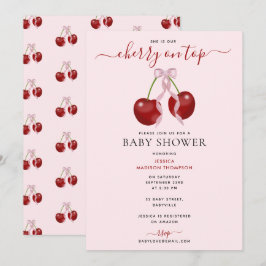 Cherry on Top Modern Baby Shower Rosa Bow Girl Inbjudningar