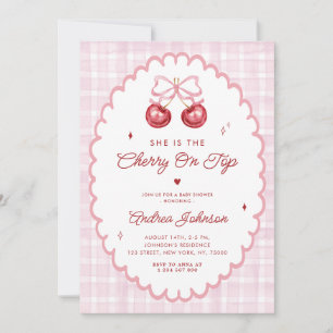 Cherry on Top Preppy Vintage Bow Baby Shower Inbjudningar
