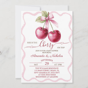 Cherry On Top Rosa Babyshower Inbjudningar