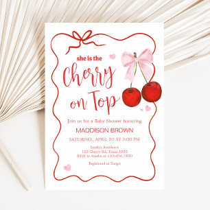 Cherry on Top Rosa Bow Baby Shower Inbjudningar