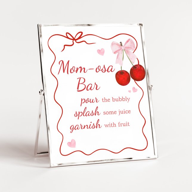 Cherry on Top Rosa Bow Baby Shower Mamma Osa Pub Poster (Cherry on Top Baby Shower Mom Osa Bar Sign)