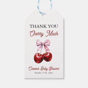 Cherry on Top Rosa Bow Baby Shower Tack Presentetikett