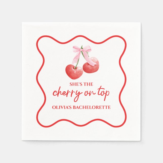 Cherry on Top Rosa Bow Bachelorette Pappersservett (Framsidan)