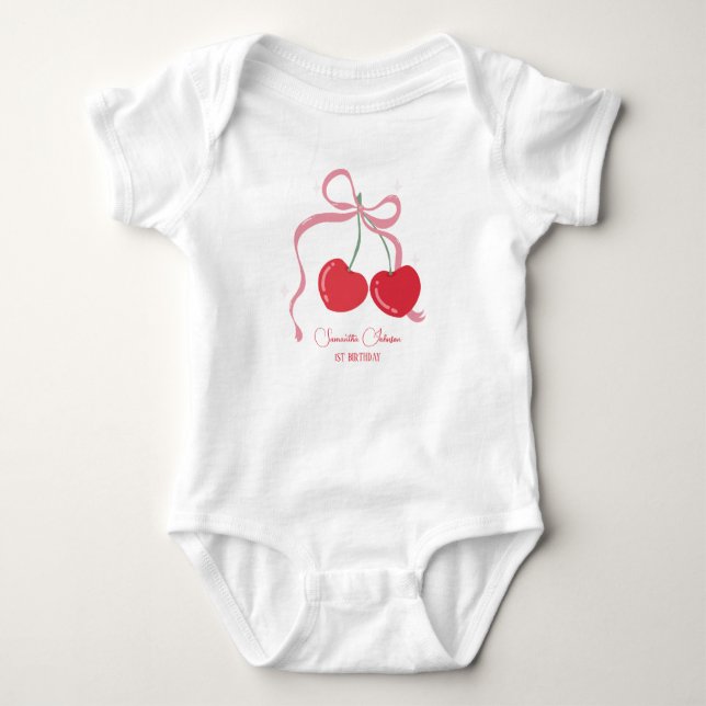 Cherry on Top Rosa Bow Birthday Bodykostym T Shirt (Framsida)