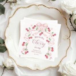 Cherry on Top Rosa Bow Coquette Baby dusch Pappersservett