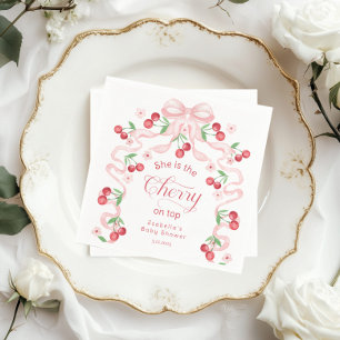 Cherry on Top Rosa Bow Coquette Baby dusch Pappersservett