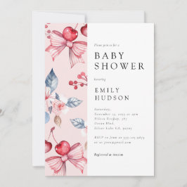 Cherry on Top Rosa Bow Coquette Baby Shower Inbjudningar