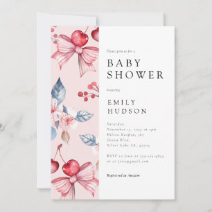 Cherry on Top Rosa Bow Coquette Baby Shower Inbjudningar