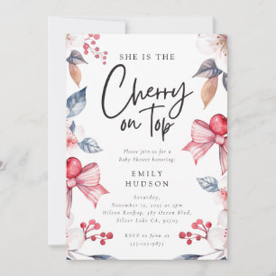 Cherry on Top Rosa Bow Coquette Baby Shower Inbjudningar