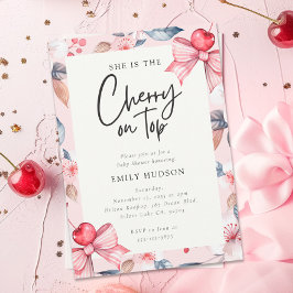 Cherry on Top Rosa Bow Coquette Baby Shower Inbjudningar
