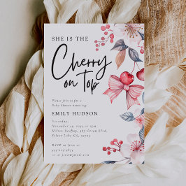 Cherry on Top Rosa Bow Coquette Baby Shower Inbjudningar