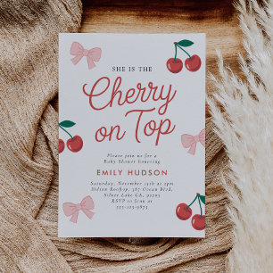 Cherry on Top Rosa Bow Coquette Baby Shower Inbjudningar