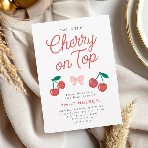 Cherry on Top Rosa Bow Coquette Baby Shower Inbjudningar