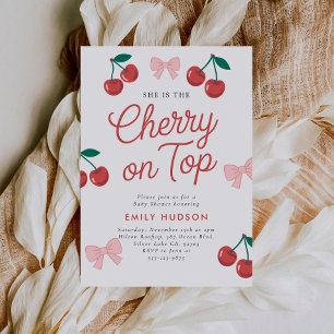 Cherry on Top Rosa Bow Coquette Baby Shower Inbjudningar