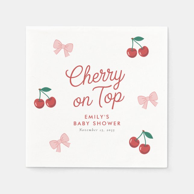 Cherry on Top Rosa Bow Coquette Baby Shower Pappersservett (Framsidan)
