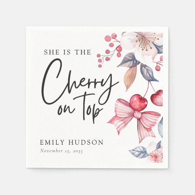 Cherry on Top Rosa Bow Coquette Baby Shower Pappersservett (Framsidan)