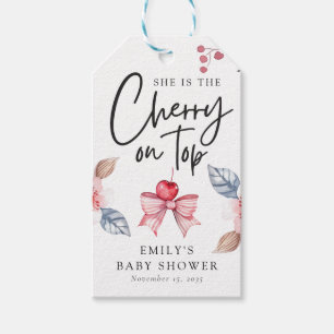 Cherry on Top Rosa Bow Coquette Baby Shower Presentetikett