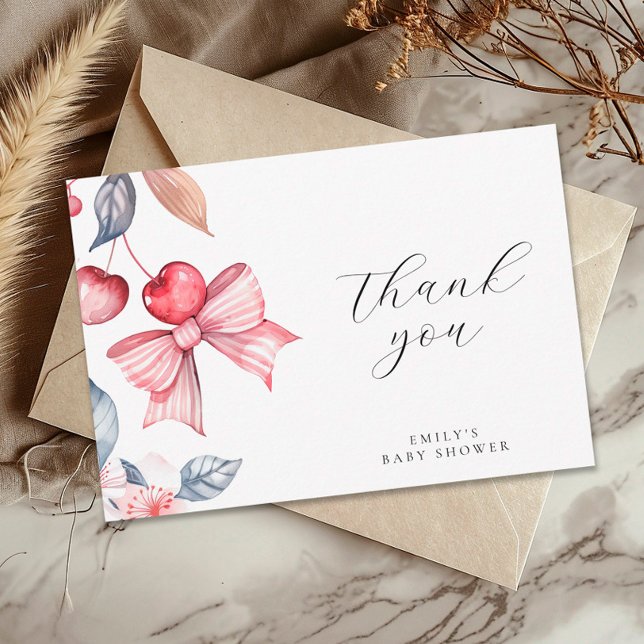 Cherry on Top Rosa Bow Coquette Baby Shower Tack Kort (Skapare uppladdad)