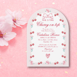 Cherry on Top Rosa Bow Red Baby Shower Inbjudningar