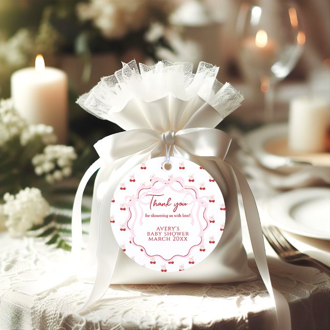 Cherry on Top Rosa Bow Red Flicka Shower Gåvor Etiketter (Skapare uppladdad)