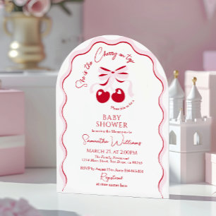 Cherry on Top Rosa Bow Red Flicka Shower Invita Inbjudningar
