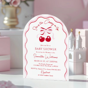 Cherry on Top Rosa Bow Red Flicka Shower Invita Inbjudningar